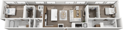 Floor plan for 2 beds, 2.5 baths, 1877 sqft